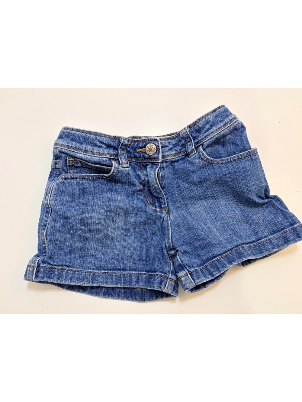 Mini Boden Denim Jean Shorts Girls Size 8 Heart Pockets Adjustable Waist